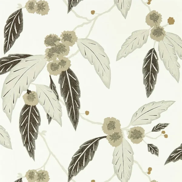 Coppice Wallpaper - Oyster / Ebony / Gilver by black-grey botanical wallpaper from harlequin