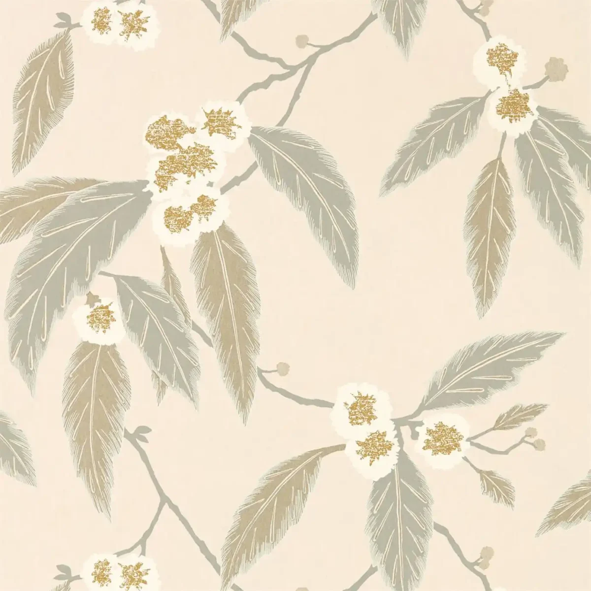 Coppice Wallpaper - Powder / Truffle / Gilver by black-grey botanical wallpaper from harlequin