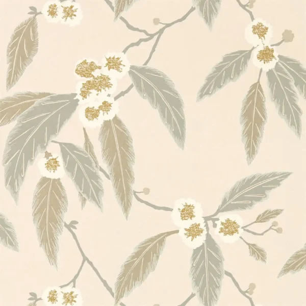 Coppice Wallpaper - Powder / Truffle / Gilver by black-grey botanical wallpaper from harlequin