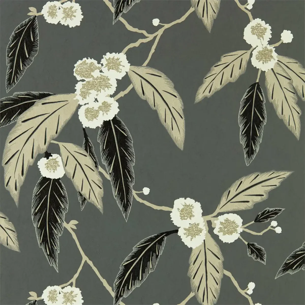 black-grey botanical wallpaper from harlequin