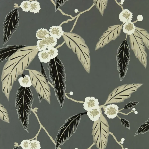 Coppice Wallpaper - Ebony / Putty / Snow by black-grey botanical wallpaper from harlequin