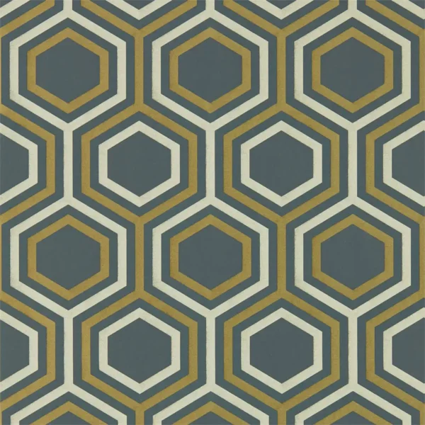 Selo Wallpaper - Ebony / Gold by black-grey geometric wallpaper from harlequin