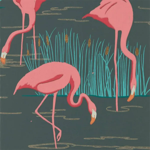 Salinas Wallpaper - Ebony / Coral / Lagoon by blue animal wallpaper from harlequin