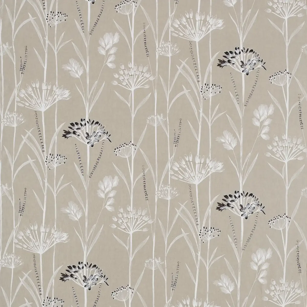 black-grey botanical embroideried fabric from Harlequin