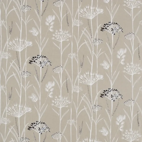 Gardinum Fabric - Linen / Chalk / Ebony by black-grey botanical embroideried fabric from Harlequin