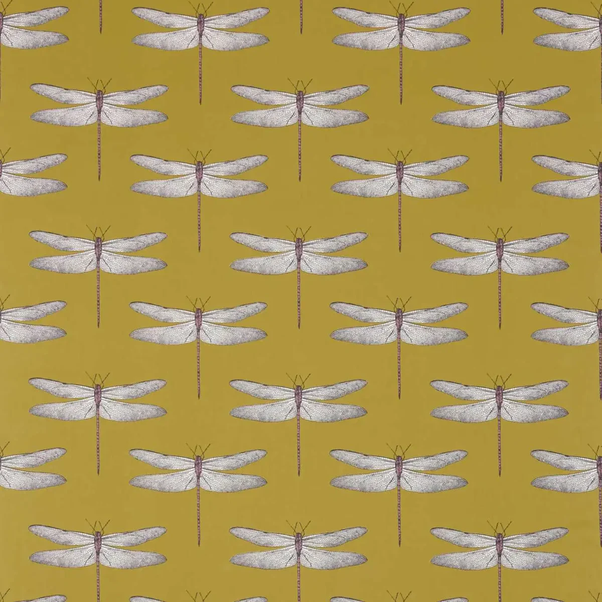 Demoiselle Fabric - Chartreuse / Grape by green animal cotton fabric from Harlequin
