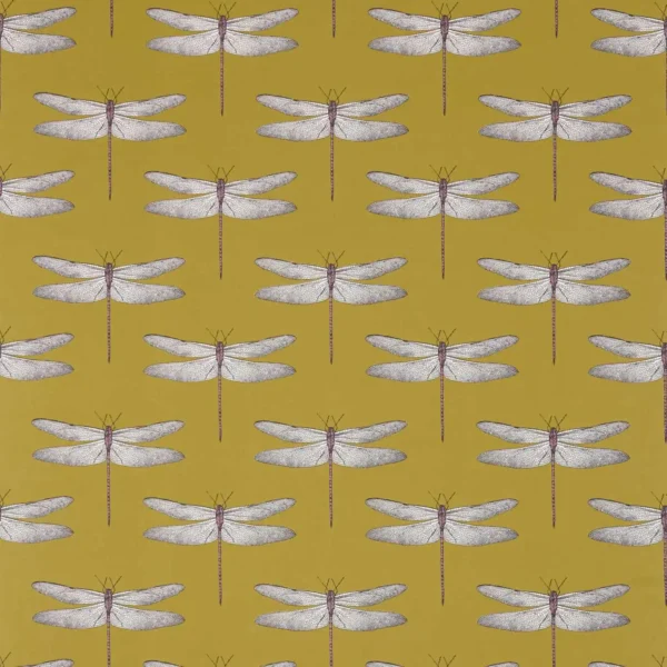 Demoiselle Fabric - Chartreuse / Grape by green animal cotton fabric from Harlequin