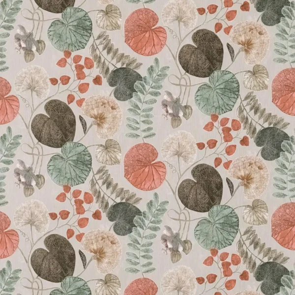 Dardanella Fabric - Amber / Mint by multicolour botanical linen fabric from Harlequin