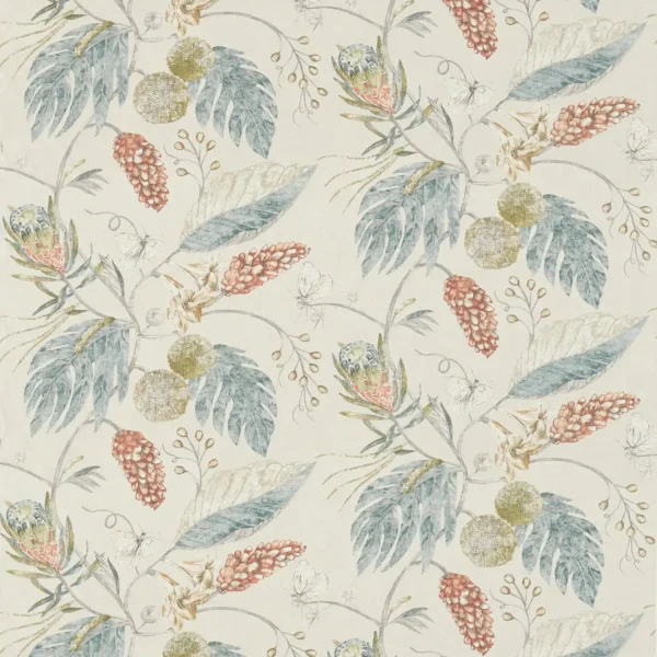 Amborella Fabric - Olive / Seaglass by blue botanical linen fabric from Harlequin