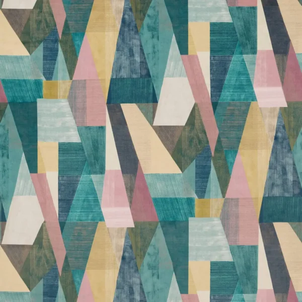 Pythagorum Fabric - Ink / Rose Quartz by multicolour geometric velvet-chenille fabric from Harlequin