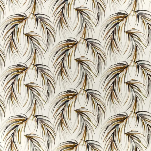 Alvaro Fabric - Honey / Slate / Topaz by black-grey botanical cotton fabric from Harlequin