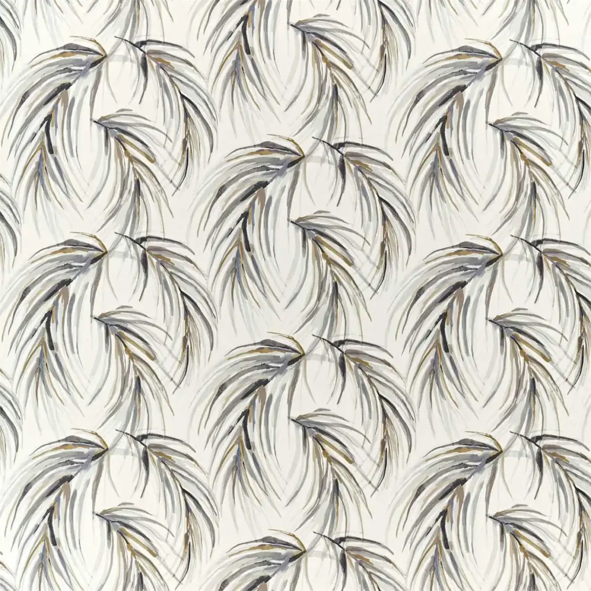 Alvaro Fabric - Slate / Stone / Charcoal by black-grey botanical cotton fabric from Harlequin