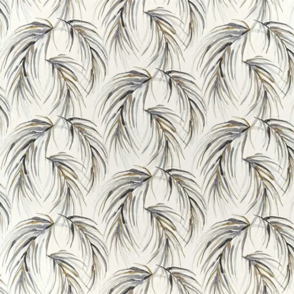 Alvaro Fabric - Slate / Stone / Charcoal by black-grey botanical cotton fabric from Harlequin