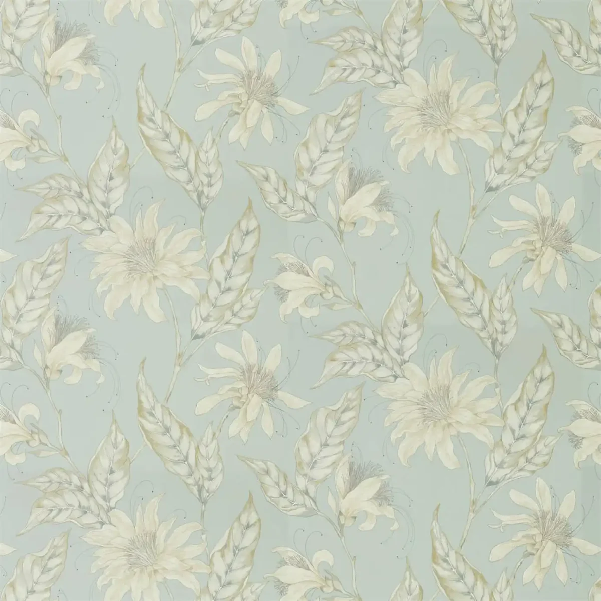 Ananda Fabric - Topaz by blue botanical cotton fabric from Harlequin