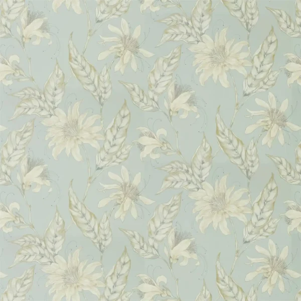 Ananda Fabric - Topaz by blue botanical cotton fabric from Harlequin