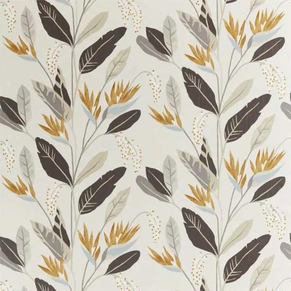 Llenya Fabric - Honey / Jet / Jute by black-grey botanical linen fabric from Harlequin