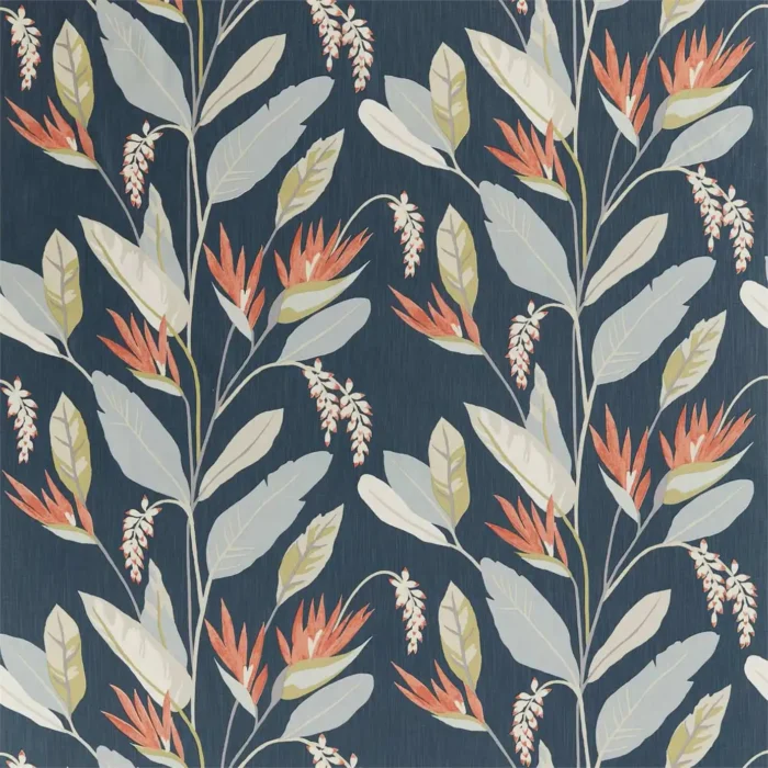 Llenya Fabric - Ink / Coral / Pebble swatch