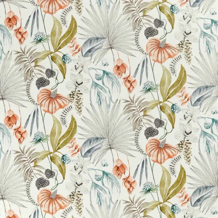 Habanera Fabric - Coral / Harbour / Lime swatch
