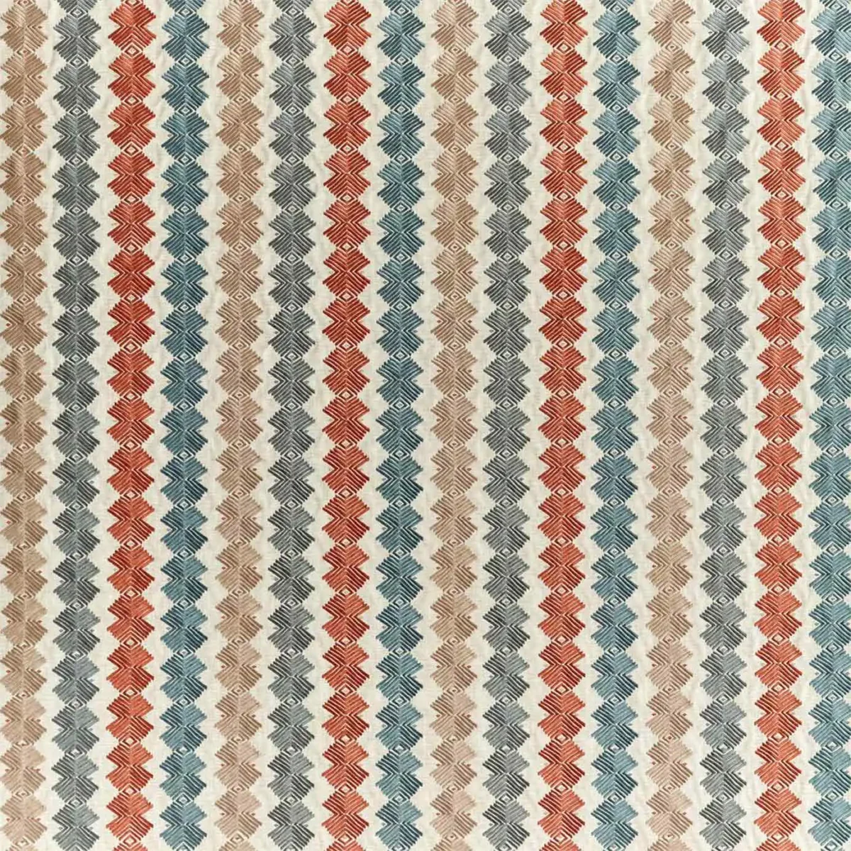 Kalimba Fabric - Harissa / Jute / Harbour by multicolour geometric embroideried fabric from Harlequin