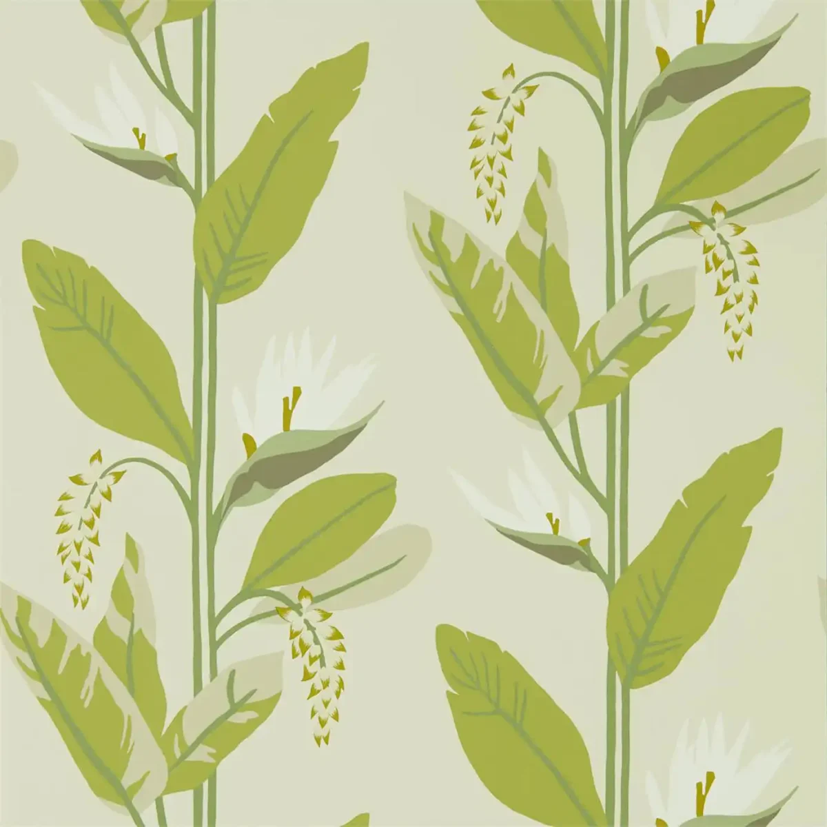Llenya Wallpaper - Lime / Jade / Pebble by green botanical wallpaper from harlequin