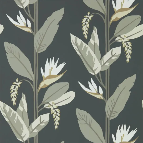 Llenya Wallpaper - Jet / Stone / Gold by black-grey botanical wallpaper from harlequin