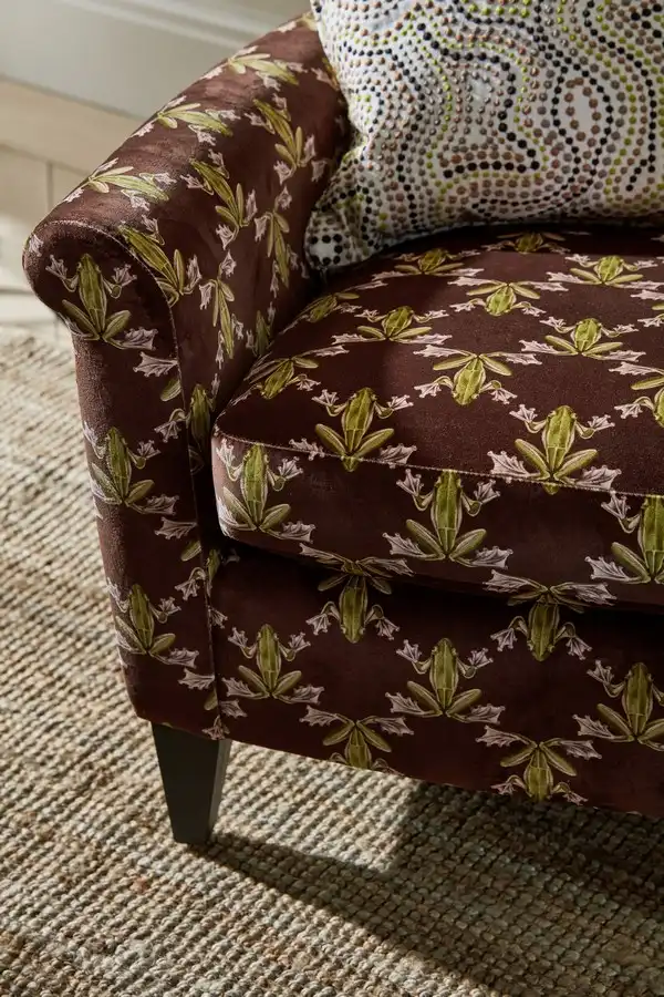 Wood Frog Velvet Fabric - Chocolate / Pistachio by Wood Frog Velvet Fabric - Chocolate / Pistachio from