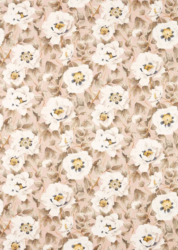 Florent Fabric - Positano / Maple / Graphite by neutral botanical printed fabric from Harlequin