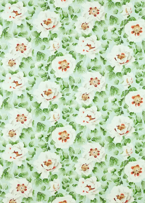 Florent Fabric - Seaglass / Clover / Rosehip by green botanical printed fabric from Harlequin