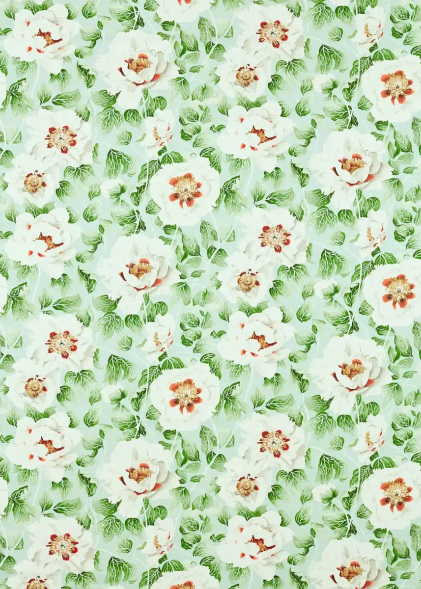 Florent Fabric - Seaglass / Clover / Rosehip by green botanical printed fabric from Harlequin