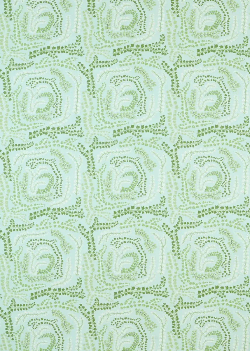 Fayola Fabric - Seaglass / Clover / Awakening by green botanical printed fabric from Harlequin