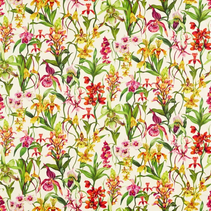 Kalina Fabric - Parchment / Forest / Azalea swatch