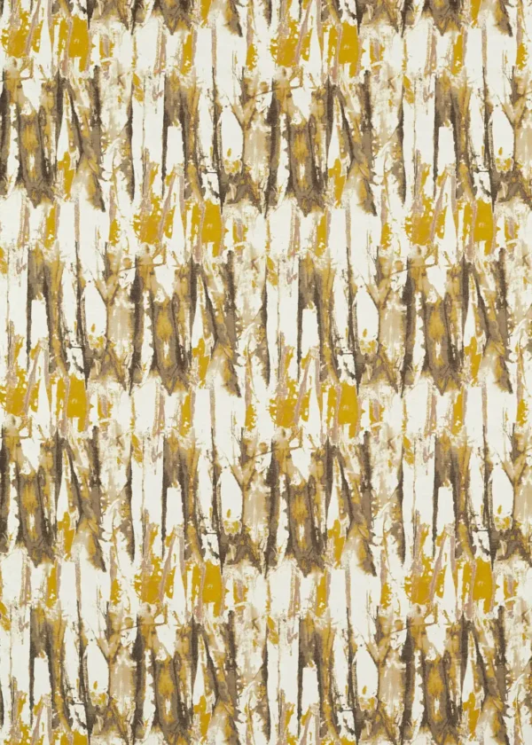 Eco Takara Fabric - Ochre / Temple Grey by yellow botanical jacquard fabric from Harlequin