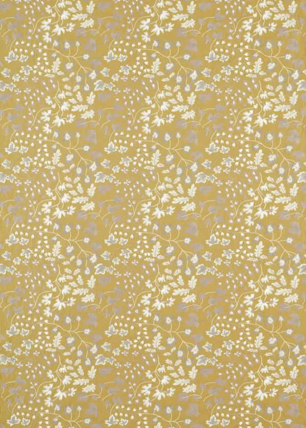 Onni Fabric - Hessian / Shiitake by yellow botanical embroideried fabric from Harlequin