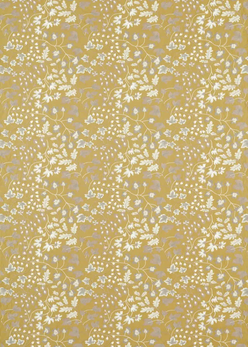 yellow botanical embroideried fabric from Harlequin