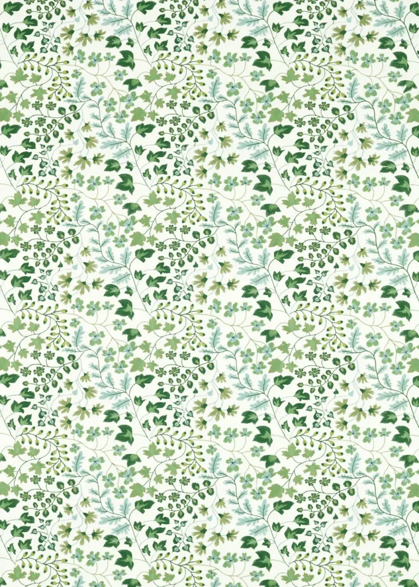 green botanical embroideried fabric from Harlequin