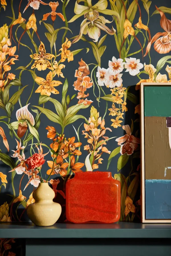 Kalina Wallpaper - Midnight / Baked Terracotta / Nectar by Kalina Wallpaper - Midnight / Baked Terracotta / Nectar from