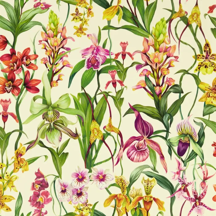 Kalina Wallpaper - Parchment / Forest / Azalea swatch