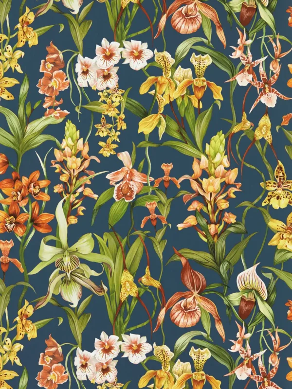 Kalina Wallpaper - Midnight / Baked Terracotta / Nectar by green botanical wallpaper from harlequin