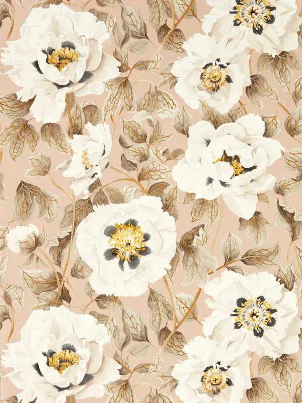 Florent Wallpaper - Positano / Maple / Graphite by neutral botanical wallpaper from harlequin