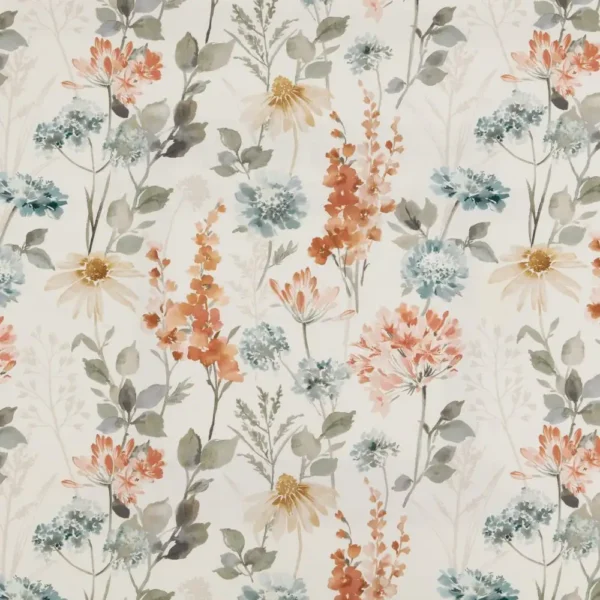 Wild Garden Cotton Fabric - Coral by blue botanical printed fabric from iLiv