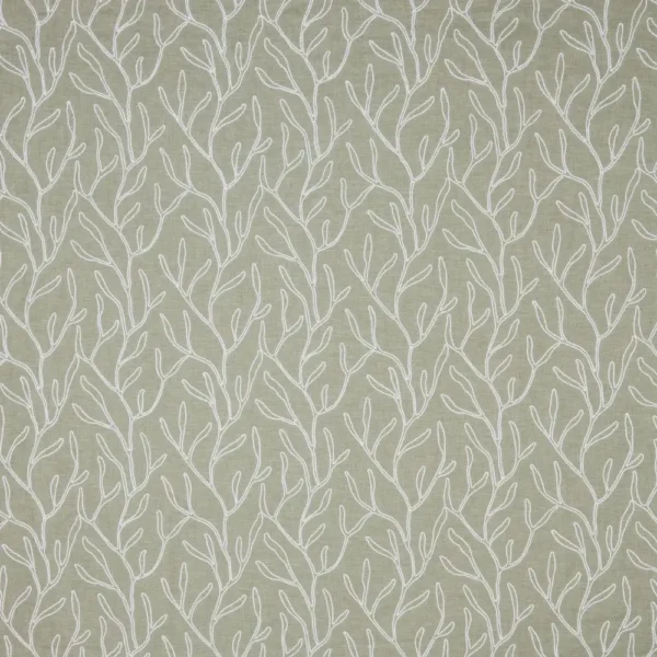 Twig Fabric - Sage by green botanical embroideried fabric from iLiv