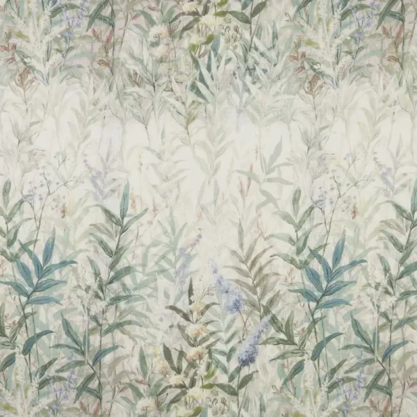 Wildflower Fields Fabric - Mint by brown botanical printed fabric from iLiv