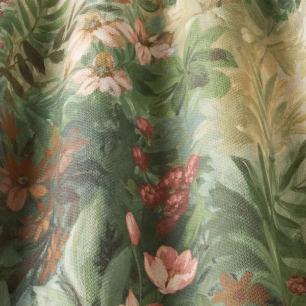 green botanical fabric with weave