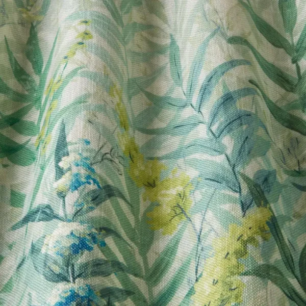 green botanical fabric with weave