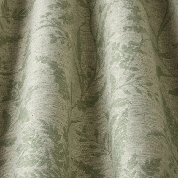 Habitat Fabric - Sage by green botanical fabric with weave