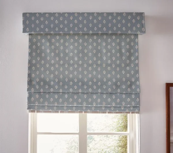 Little Bud Fabric - Sky by blue botanical blind with window