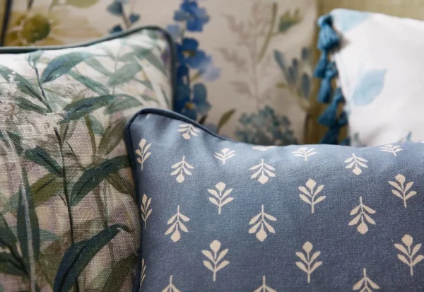 blue botanical cushion with cushion