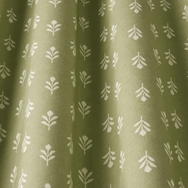 green botanical fabric with weave