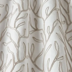 white botanical fabric with weave