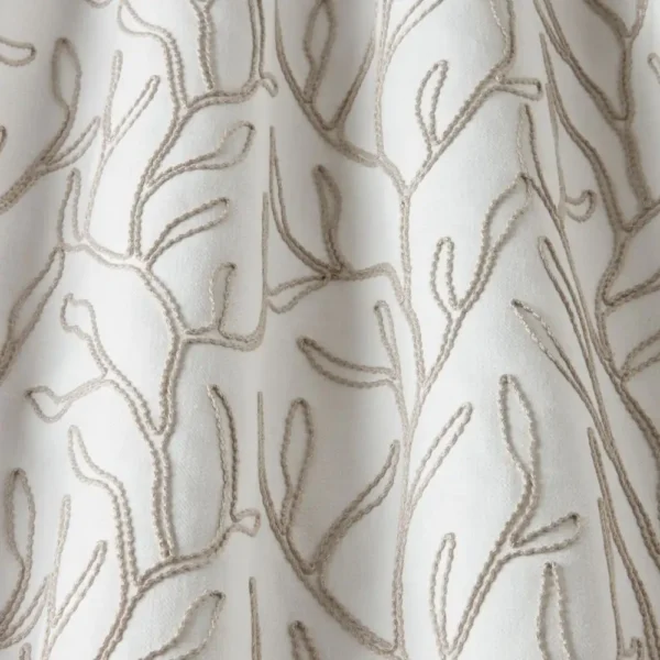 white botanical fabric with weave